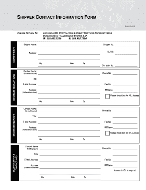 Shipper Contact Information Form