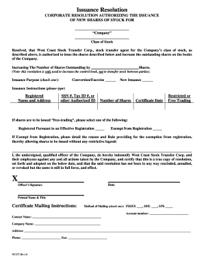 Corporate Resolution for Issuance of New Shares