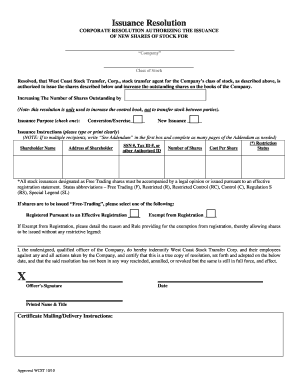 Corporate Resolution for Stock Issuance