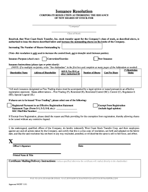Corporate Resolution for Stock Issuance