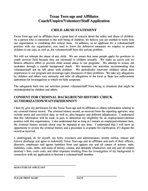 Texas Teen-age Volunteer/Staff Application