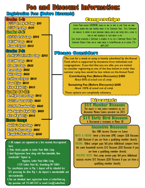 Fillable Online lutherpoint Fee and Discount Information - Luther Point
