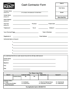 Cash Contractor Form