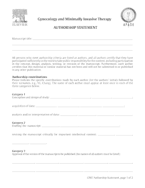 Gynecology and Minimally Invasive Therapy Authorship Statement