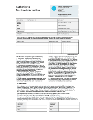 UK Bank Data Disclosure Authority Form
