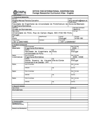 Foreign Researcher Curriculum Vitae