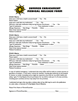 Summer Enrichment Medical Release Form