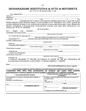 fillable online comune sumirago va dichiarazione sostitutiva atto di va dnr form