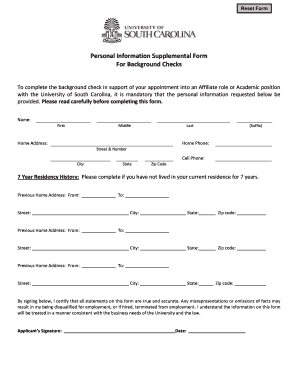 Personal Information Supplemental Form for Background Checks
