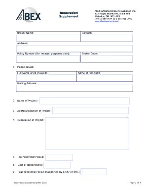 Renovation Insurance Application Form
