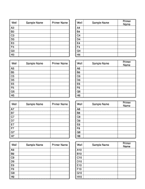 PCR Template Information Form