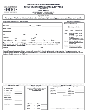 New Jersey Open Public Records Act Request Form