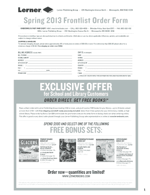 Spring 2013 Frontlist Order Form