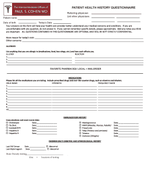 Patient Health History Questionnaire