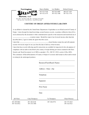 Country of Origin Affidavit for Livestock