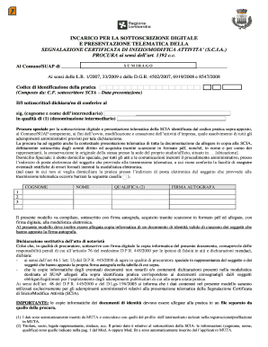 Incarico per la sottoscrizione digitale e presentazione telematica della SCIA