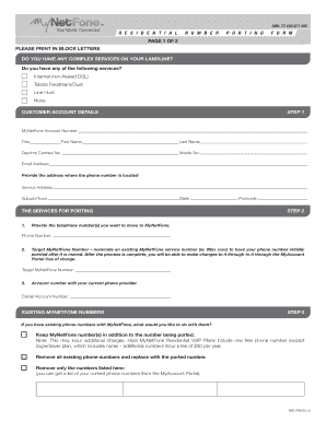 Residential Number Porting Form