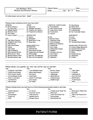 Patient Medical and Personal History Form