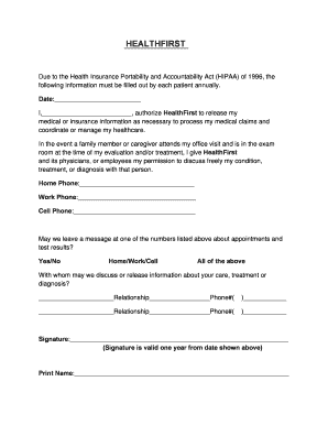 HealthFirst HIPAA Authorization Form