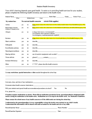 Student Health Inventory Form
