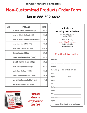 Non-Customized Products Order Form