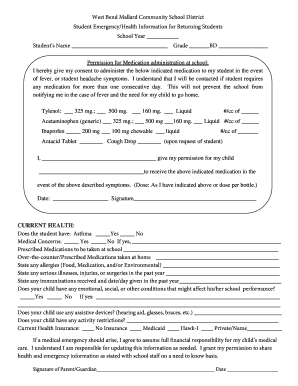 Student Emergency Health Information Form