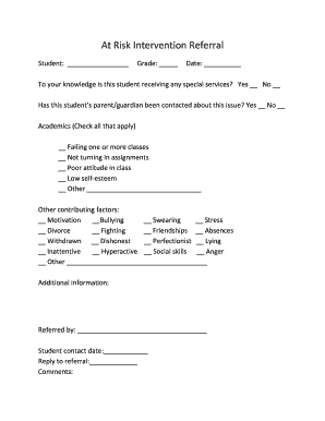 At Risk Intervention Referral Form
