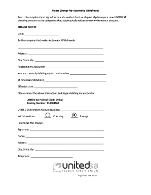 Automatic Withdrawal Change Form