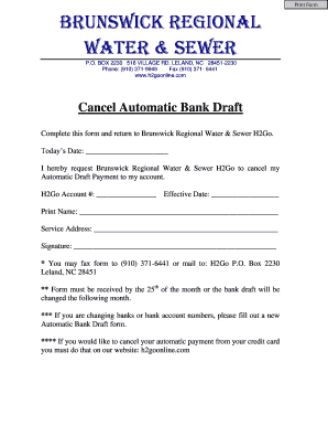 Cancel Automatic Bank Draft Form