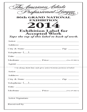 Exhibition Label for Accepted Work