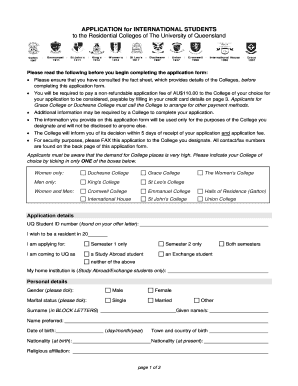 University of Queensland Residential College Application