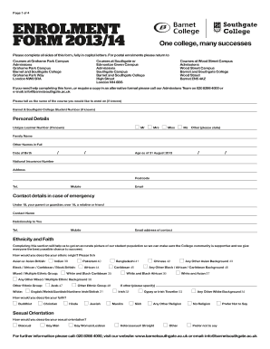 Barnet and Southgate College Enrolment Form