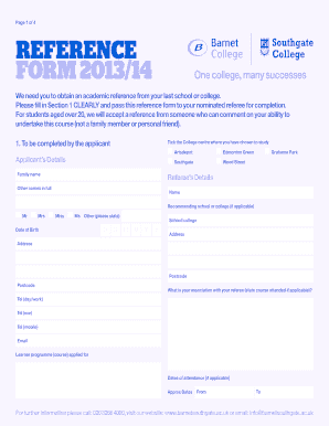 Academic Reference Form 2013/14