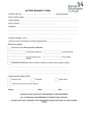 Student Letter Request Form