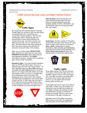 Wyoming/Idaho Public Driver Education Homework Packet