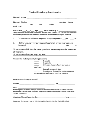 Student Residency Questionnaire