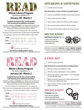 Winter Library Program Reading Card