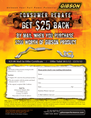 Gibson $25 Rebate Offer Certificate