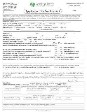 Medical West Employment Application
