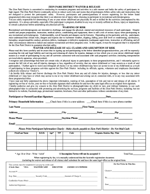 Zion Park District Waiver & Release