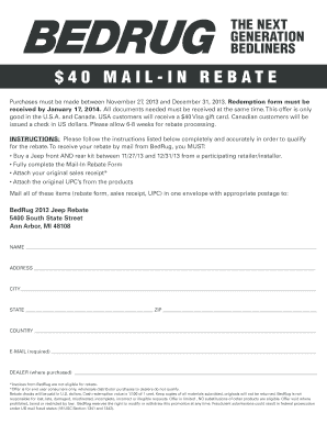 BedRug Jeep Rebate Form