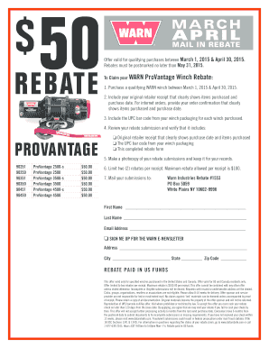 WARN ProVantage Winch Mail-In Rebate Form
