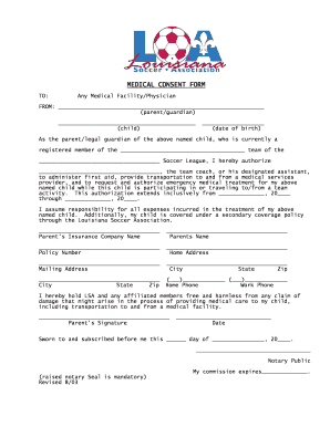 Medical Consent Form for Soccer League