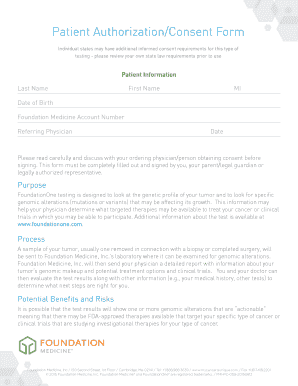 Patient Authorization/Consent Form for FoundationOne Testing
