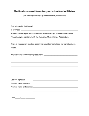 Prenatal Pilates Medical Consent Form
