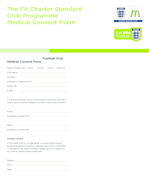 Football Club Medical Consent Form
