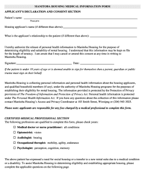 Manitoba Housing Medical Information Form
