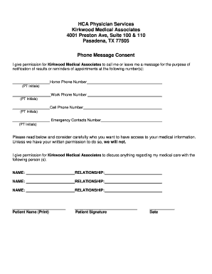 Kirkwood Medical Associates Phone Message Consent