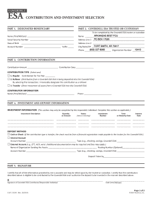 Coverdell ESA Contribution and Investment Selection Form