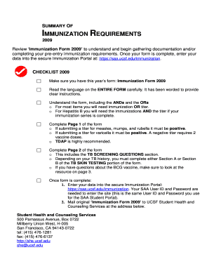 UCSF Immunization Form 2009